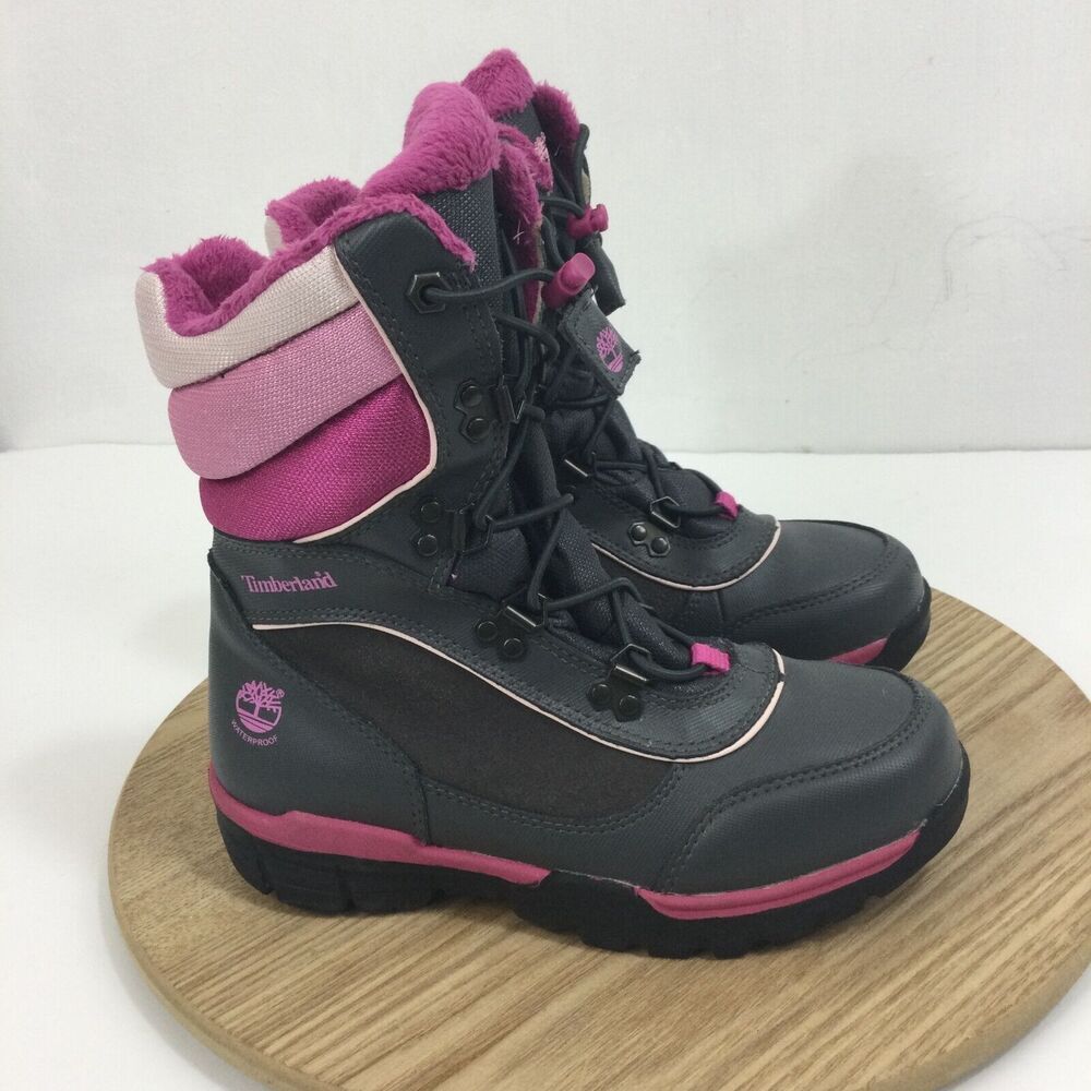 Timberland Youth Girls Thermolite 200 Gram Water Proof Snow Boots Pink/Gray Sz 2 - Picture 3 of 14